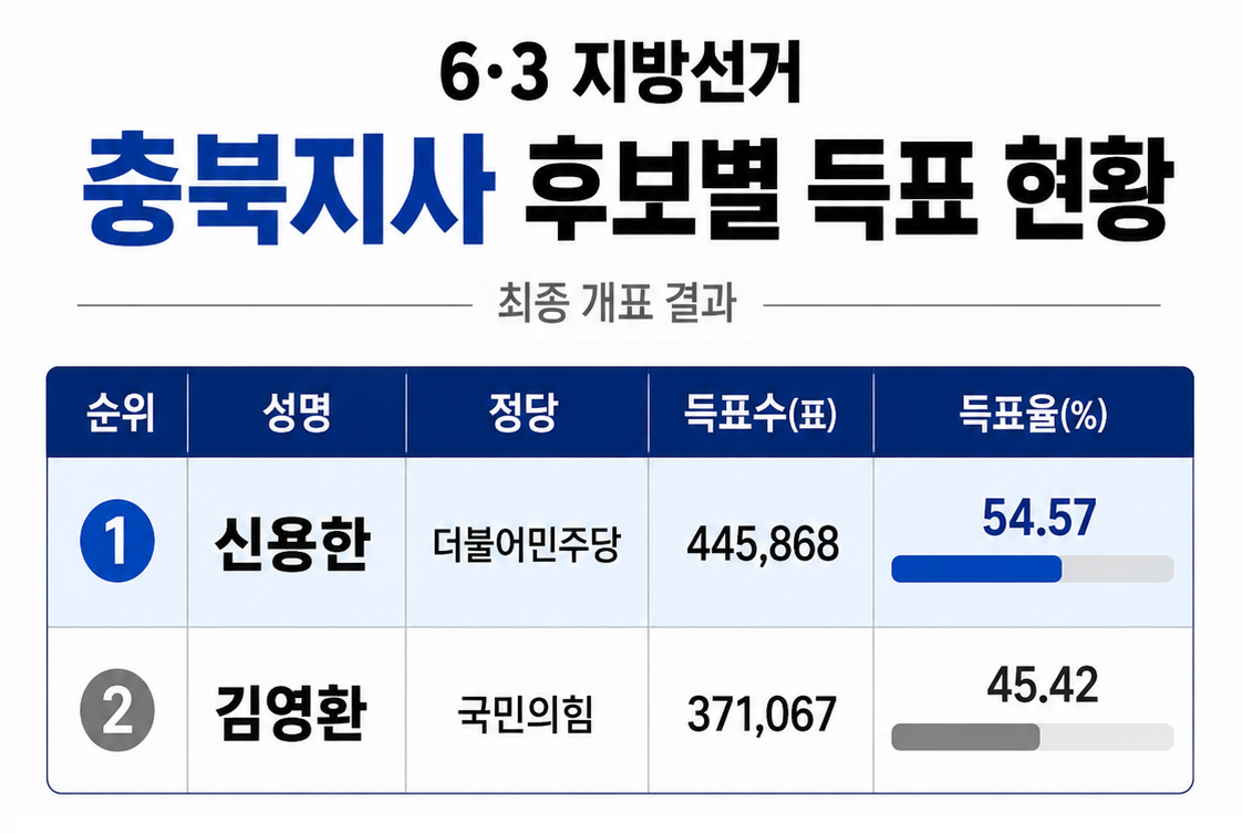 [6.3지방선거 종합] 신용한 54.57%, 김영환 45.42%