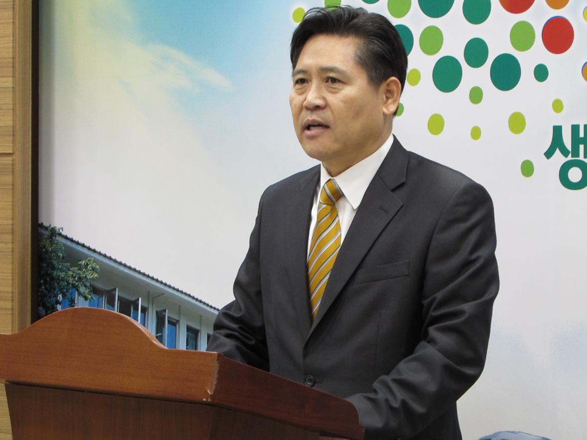 정균영 한국조폐공사 상임감사. 지난 총선때 흥덕구 출마를 선언하고 있다./뉴시스